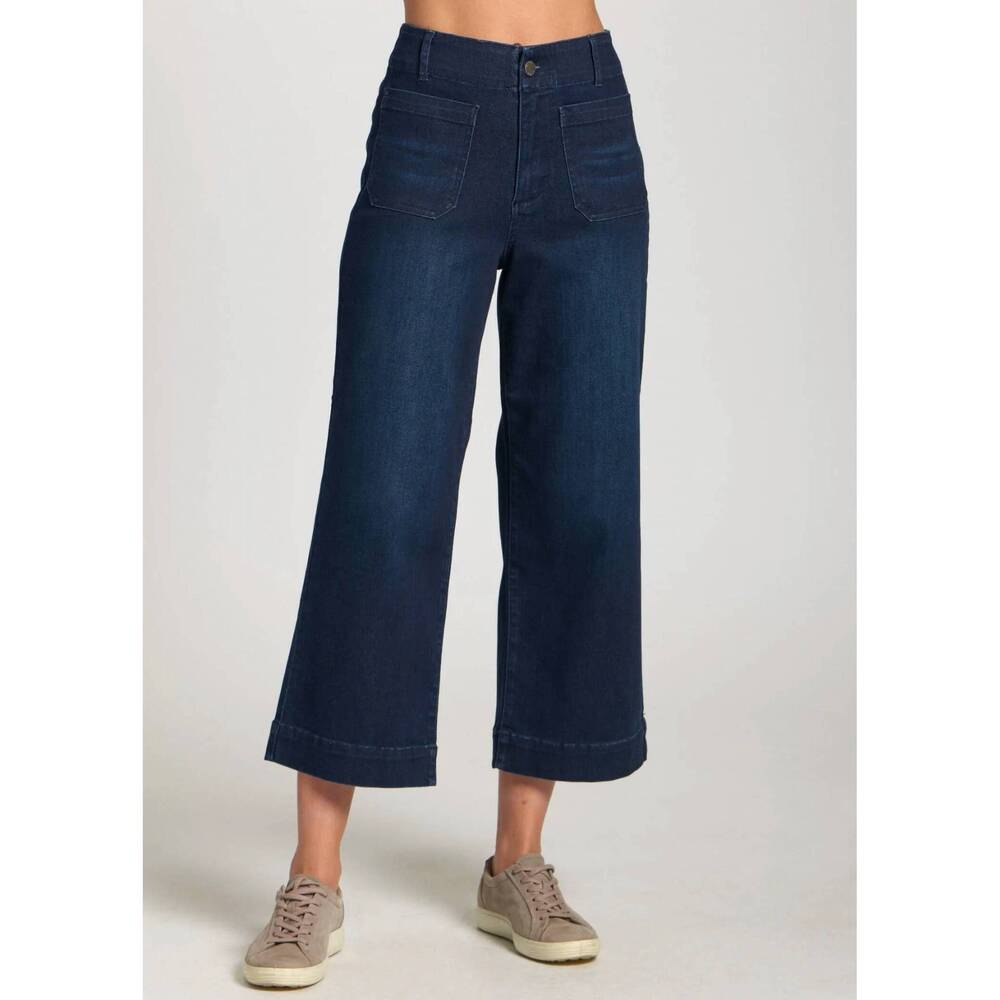 NEW APNY cropped wide leg pant with patch pockets in dark indigo